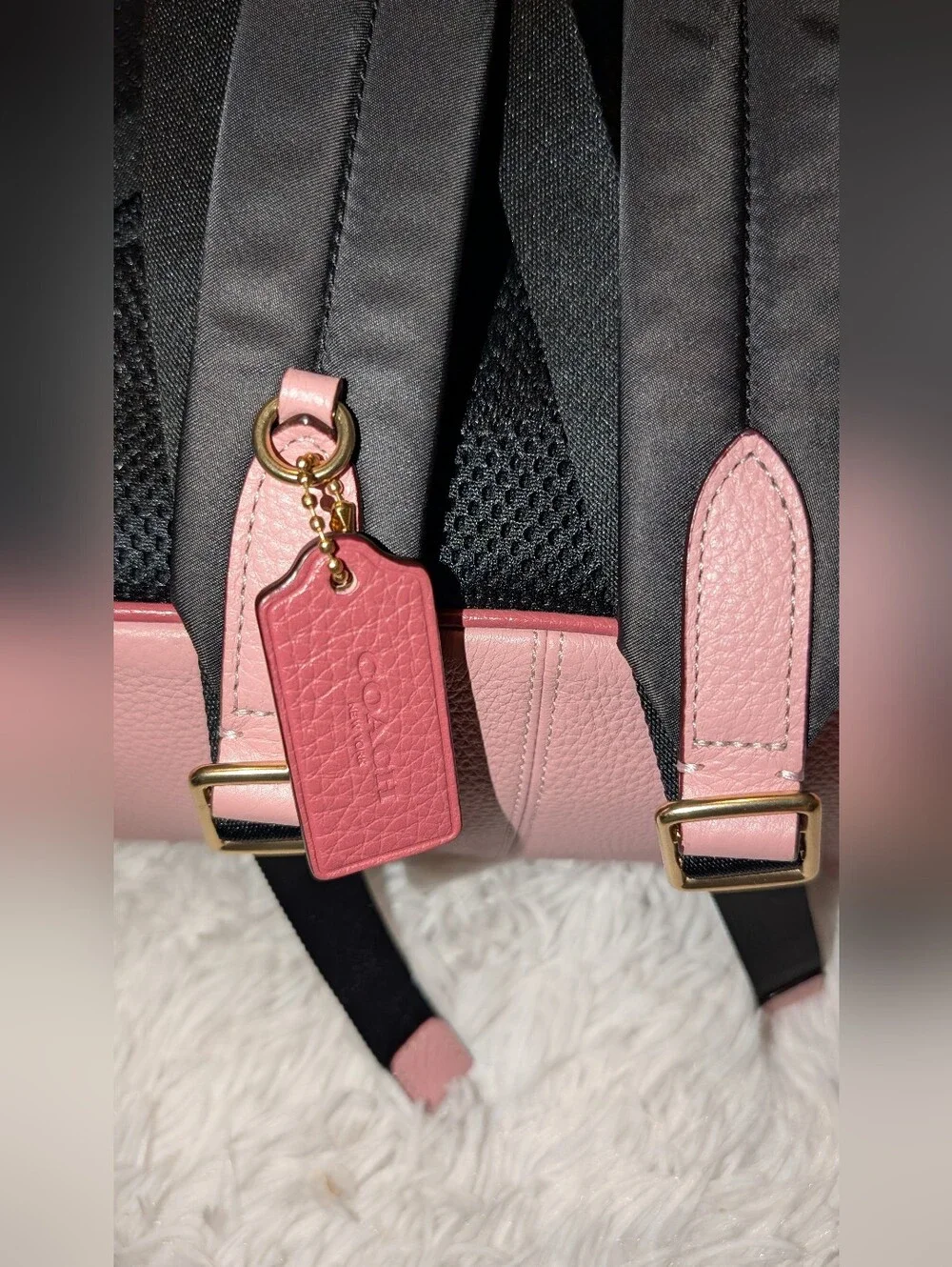 Coach Court Backpack With Stripe Heart Motif Chalk Pink Multi VGUC